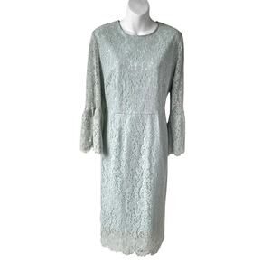 Womens Lace Rosette Pale Teal Dress XL Light Blue Satin Easter Elegant‎ Wedding